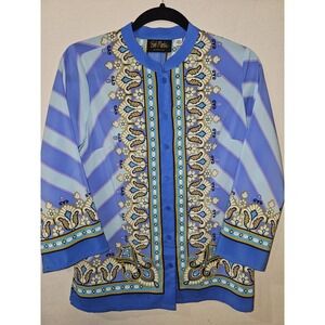 Bob Mackie Bombay Placement Print Shirt Blue Sz xxs Button A377971 Women CBM5